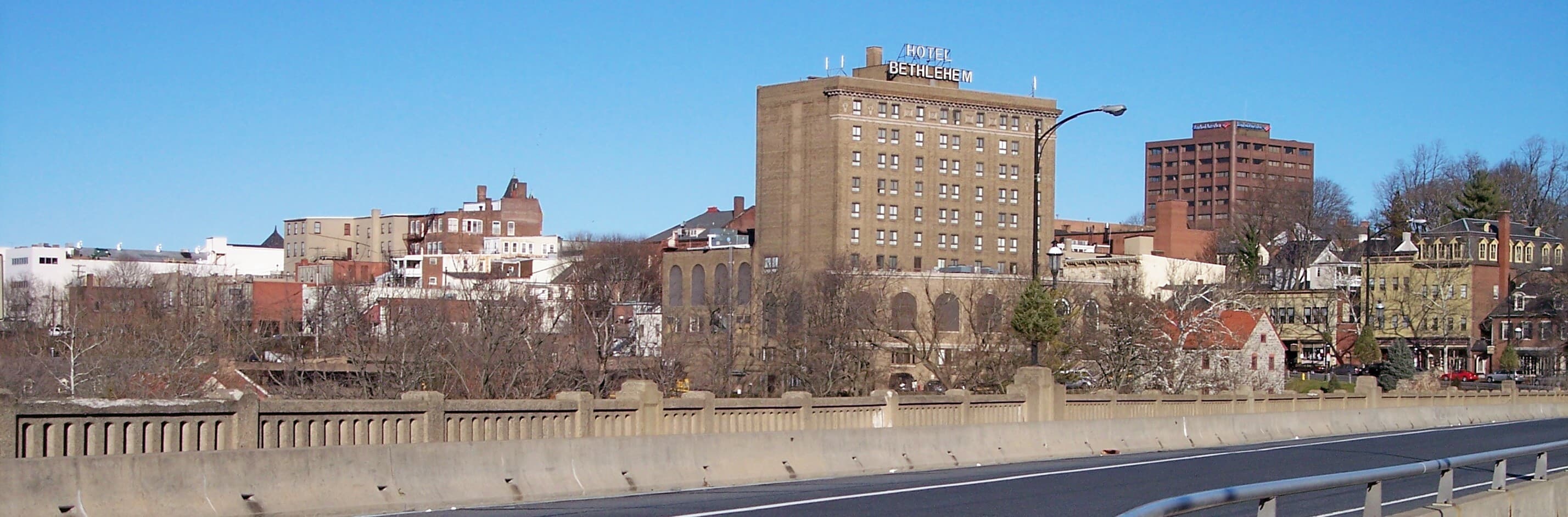 Downtown Bethlehem, Pennsylvania, viewed from Bridge Street with Hotel Bethlehem visible