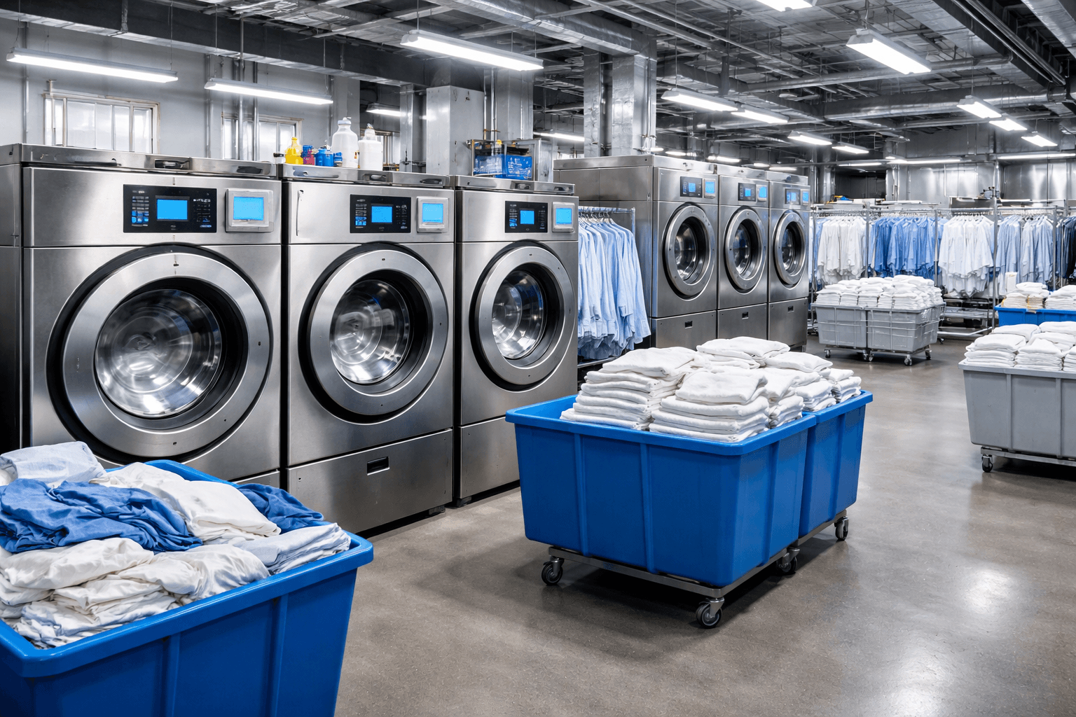 Commercial linens and towels folded and bundled by Lux Laundry for pickup and delivery